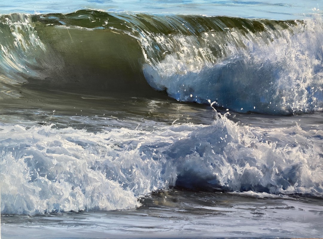 12th Annual PleinAir Salon Art Competition Annual Awards Semi-Finalist Rebecca Arguello California Sunshine Waves Seascape Oil Painting