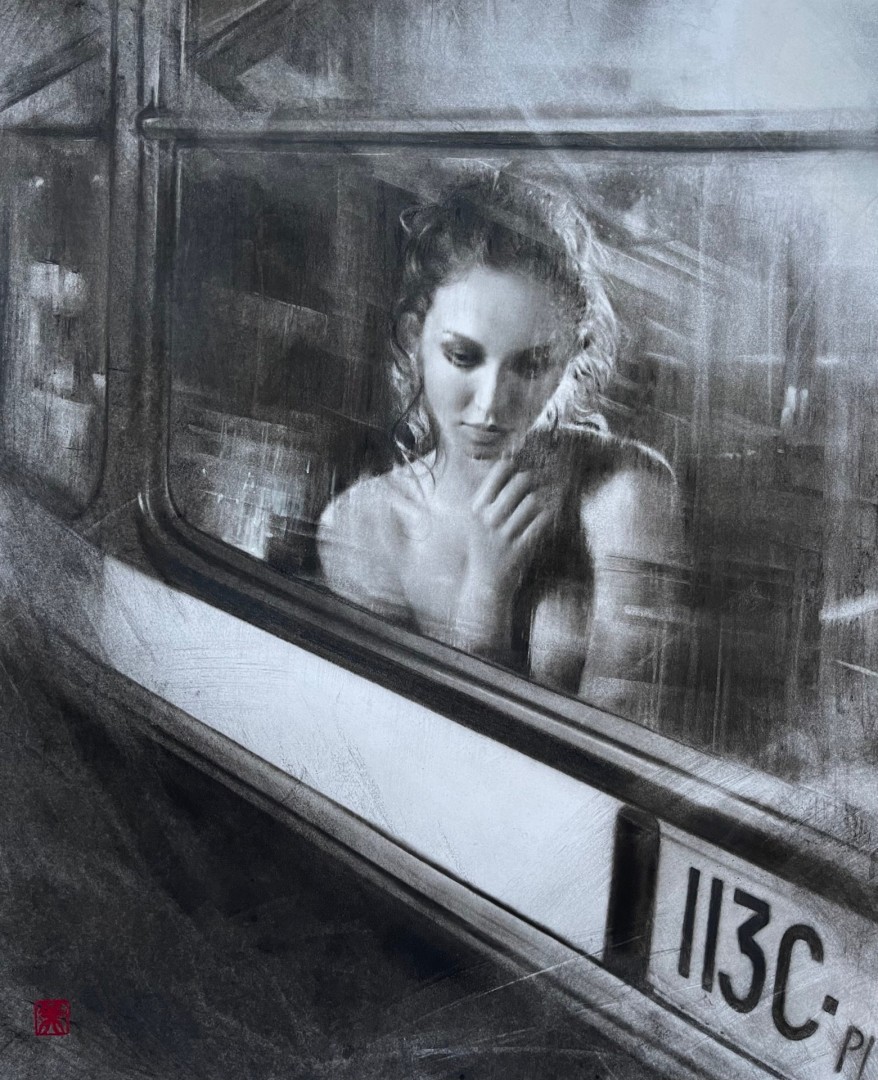 12th Annual PleinAir Salon Art Competition Annual Awards Semi-Finalist Milno Atelier The Girl in the Bus Female Figure Drawing
