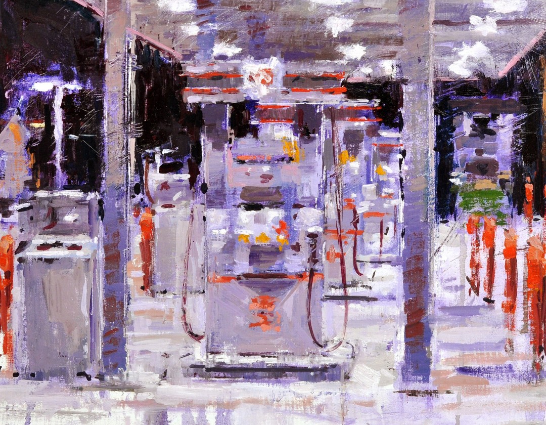 12th Annual PleinAir Salon Art Competition Annual Awards Semi-Finalist Lon Brauer Tin Soldiers Gas Station Still Life Nocturne Oil Painting