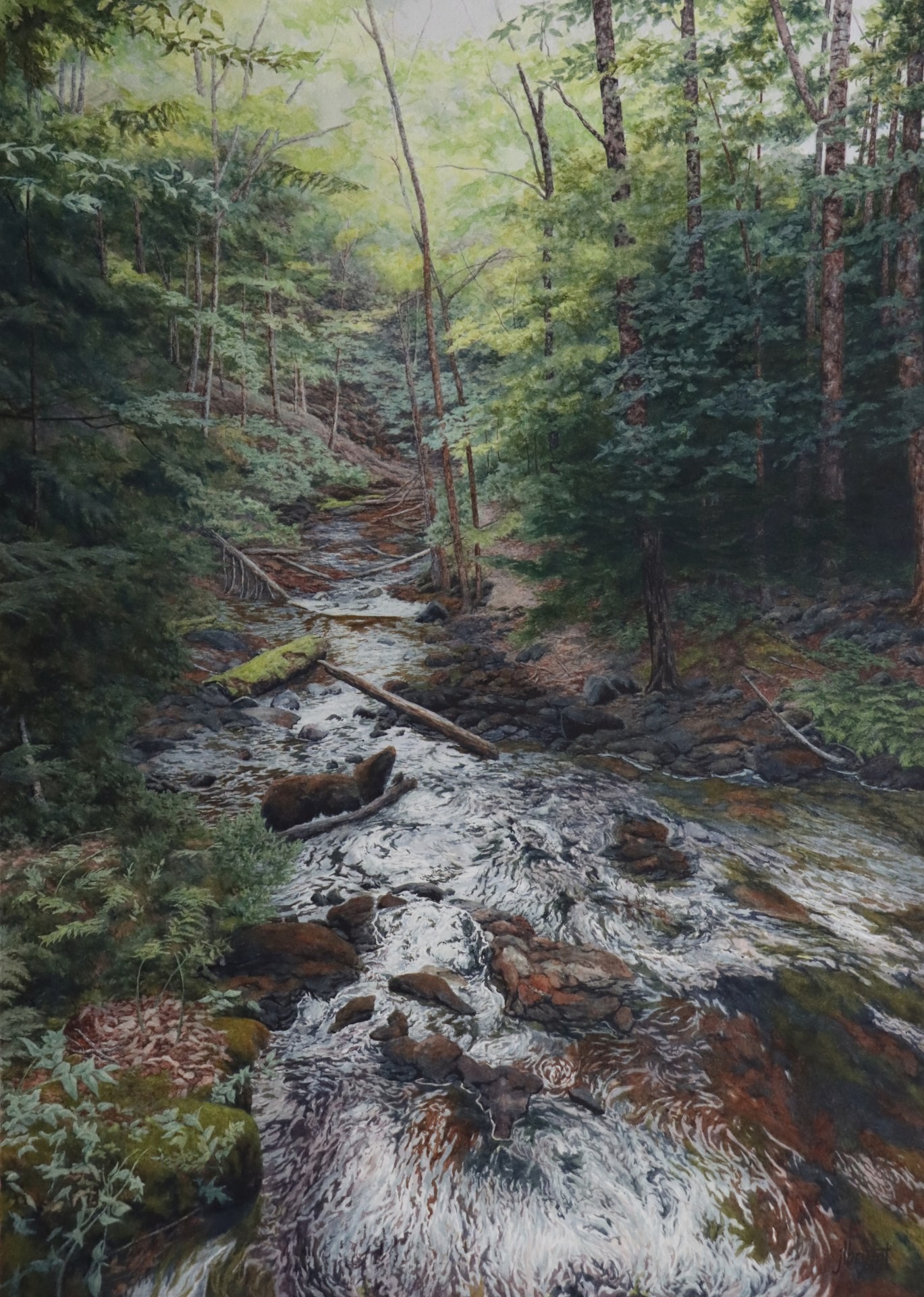 12th Annual PleinAir Salon Art Competition Annual Awards Semi-Finalist Jessica Bryant Section Thiry Four Creek Realist Woodsy Creek Watercolor Painting