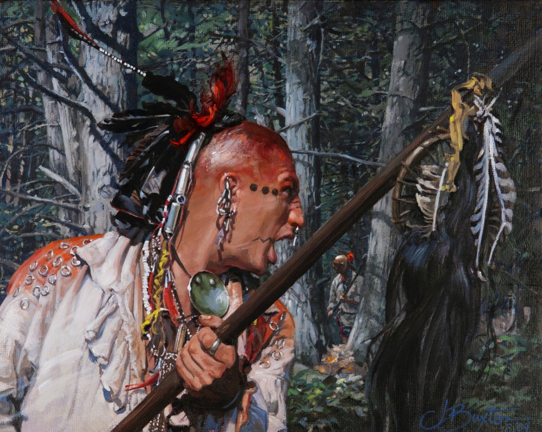 12th Annual PleinAir Salon Art Competition Annual Awards Semi-Finalist John Buxton Warning Whoop Native American Portrait Oil Painting