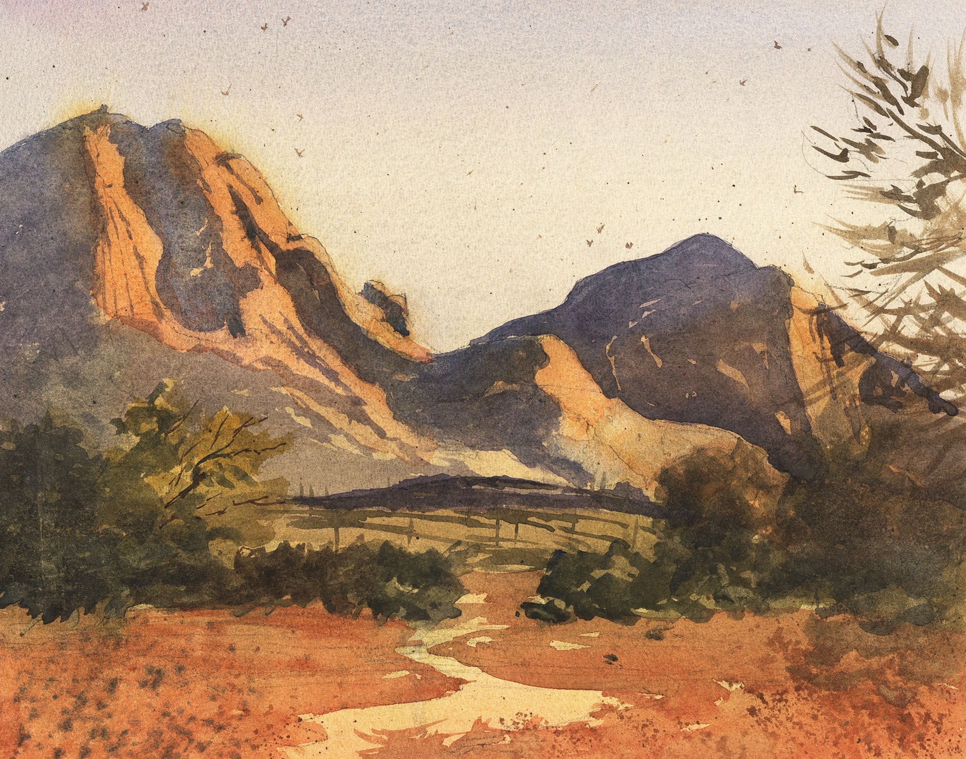 PleinAir Magazine's 12th Annual PleinAir Salon August 2022 Top 100 Larry Cannon Sonoran Desert Sunset Plein Air Watercolor & Gouache