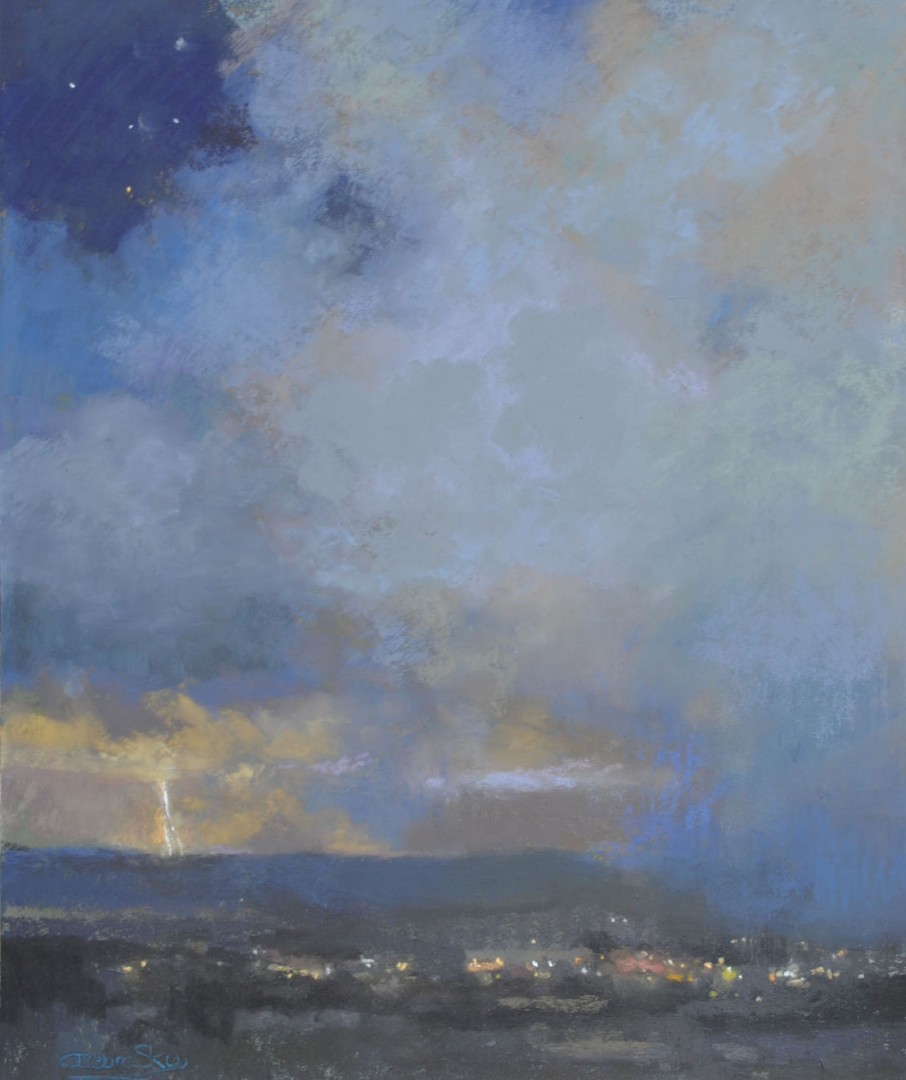 12th Annual PleinAir Salon Art Competition Annual Awards Semi-Finalist Christine Debrosky Monsoon Night Nocturne Cloudscape Pastel Painting