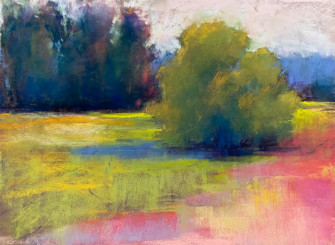 12th Annual PleinAir Salon Art Competition Annual Awards Semi-Finalist Marz Doerflinger Early Summer, Late Afternoon Bright Landscape Pastel Painting