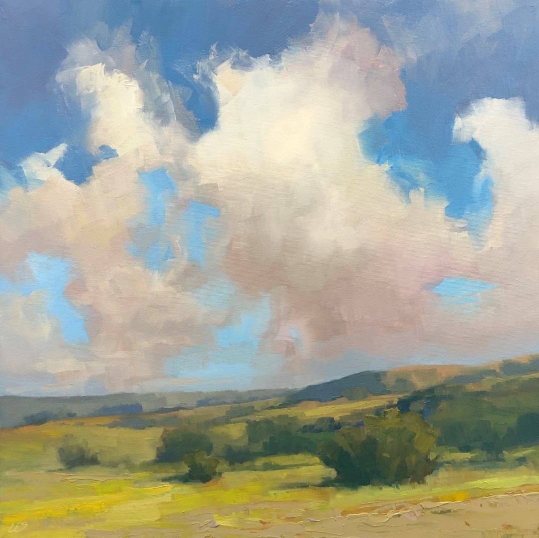 12th Annual PleinAir Salon Art Competition Annual Awards Semi-Finalist Christine E.S. Code Leaving the Campground Bright Landscape Cloudscape Oil Painting