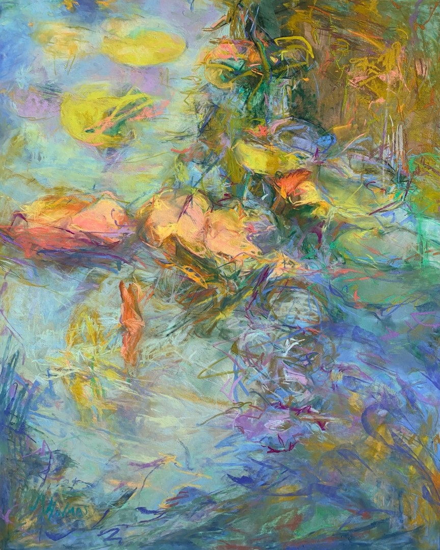 12th Annual PleinAir Salon Art Competition Annual Awards Semi-Finalist Marcia Holmes Rainbow Water Lilies Floral Water Abstract Pastel Painting