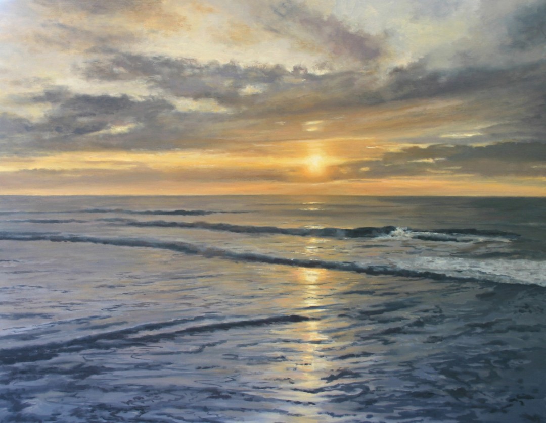 12th Annual PleinAir Salon Art Competition Annual Awards Semi-Finalist Paula Holtzclaw Meditations Seascape Sunset Oil Painting