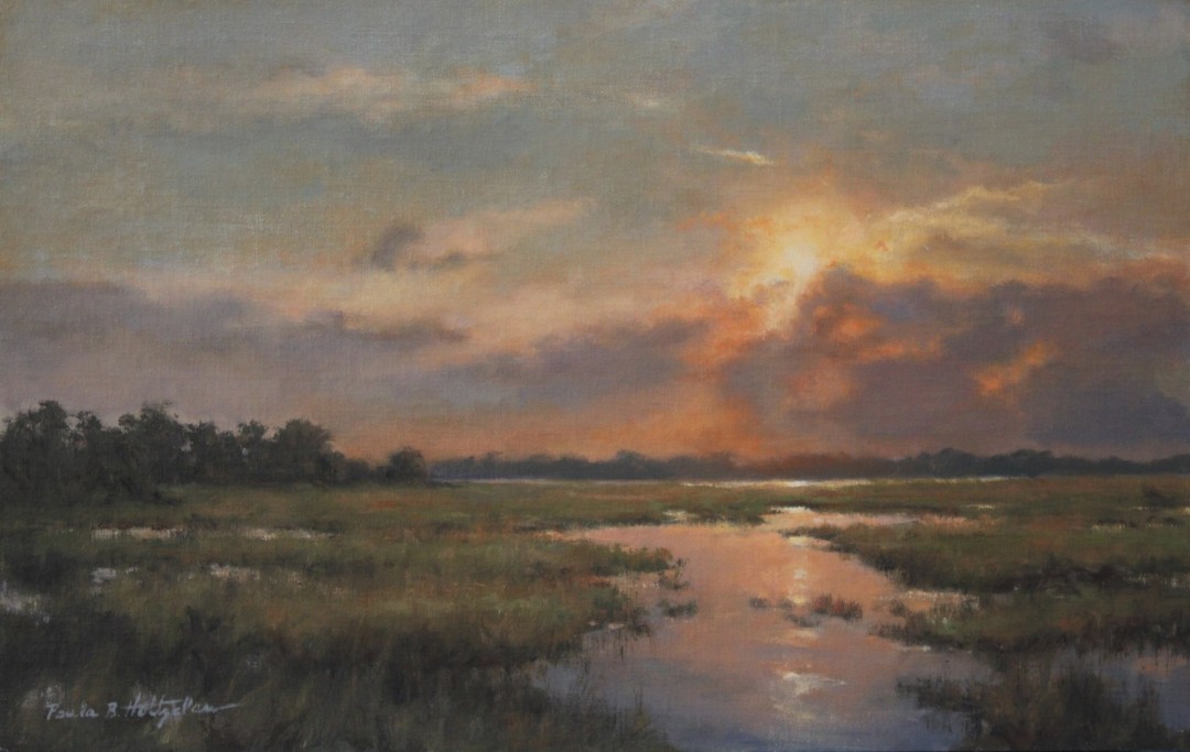 12th Annual PleinAir Salon Art Competition Annual Awards Semi-Finalist Paula Holtzclaw Sonata Waterscape Cloudscape Sunset Oil Painting