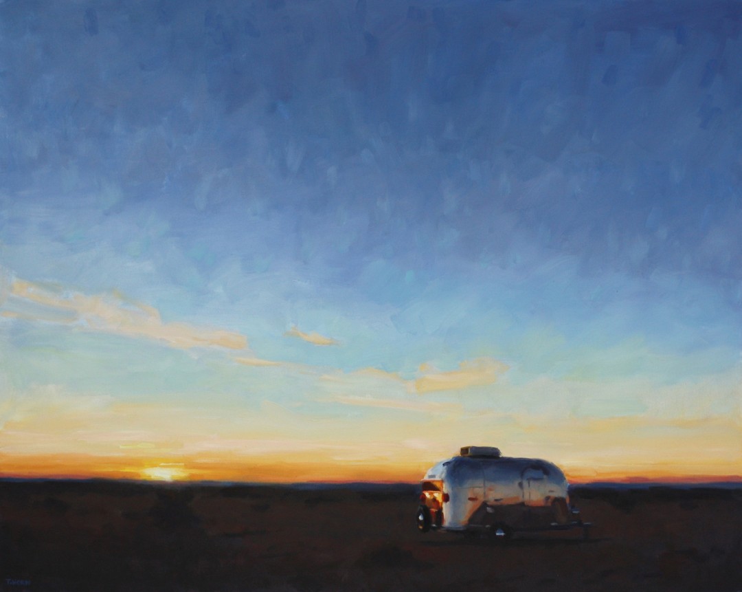 12th Annual PleinAir Salon Art Competition Annual Awards Semi-Finalist Timothy Horn Solitude Sunset of Camper Landscape Oil Painting