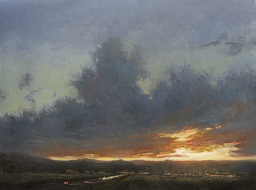 12th Annual PleinAir Salon Art Competition Annual Awards Semi-Finalist Jane Hunt Headed Home Sunset Nocturne Oil Painting
