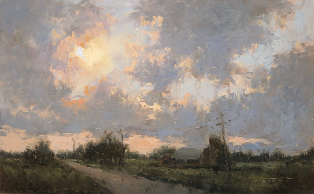 12th Annual PleinAir Salon Art Competition Annual Awards Semi-Finalist Jane Hunt Q Road Sunset Cloudscape Sunset Oil Painting