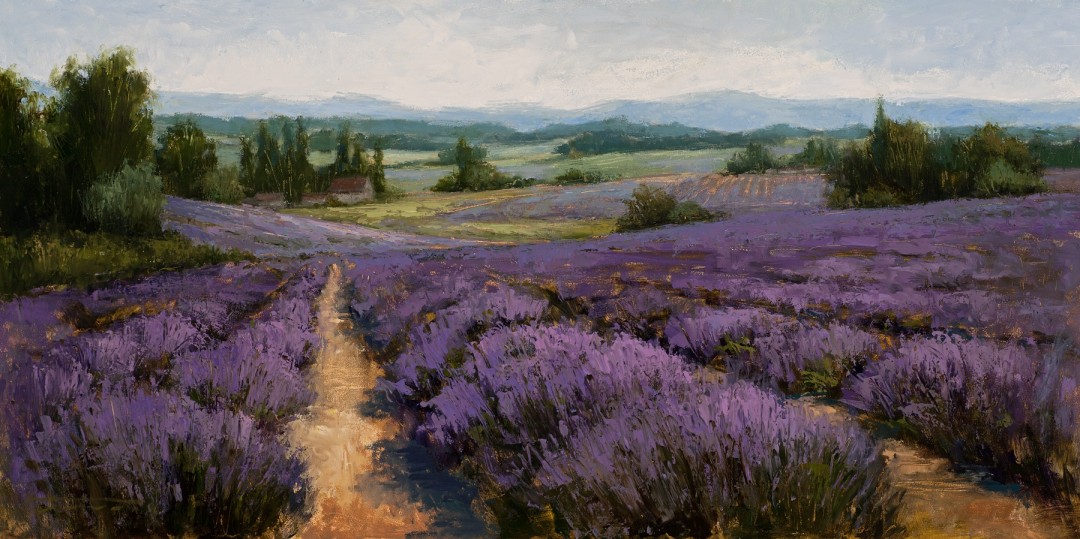 12th Annual PleinAir Salon Art Competition Annual Awards Semi-Finalist Jane Hunt Lavender Fields Oil Painting of France Lavender Field Rows