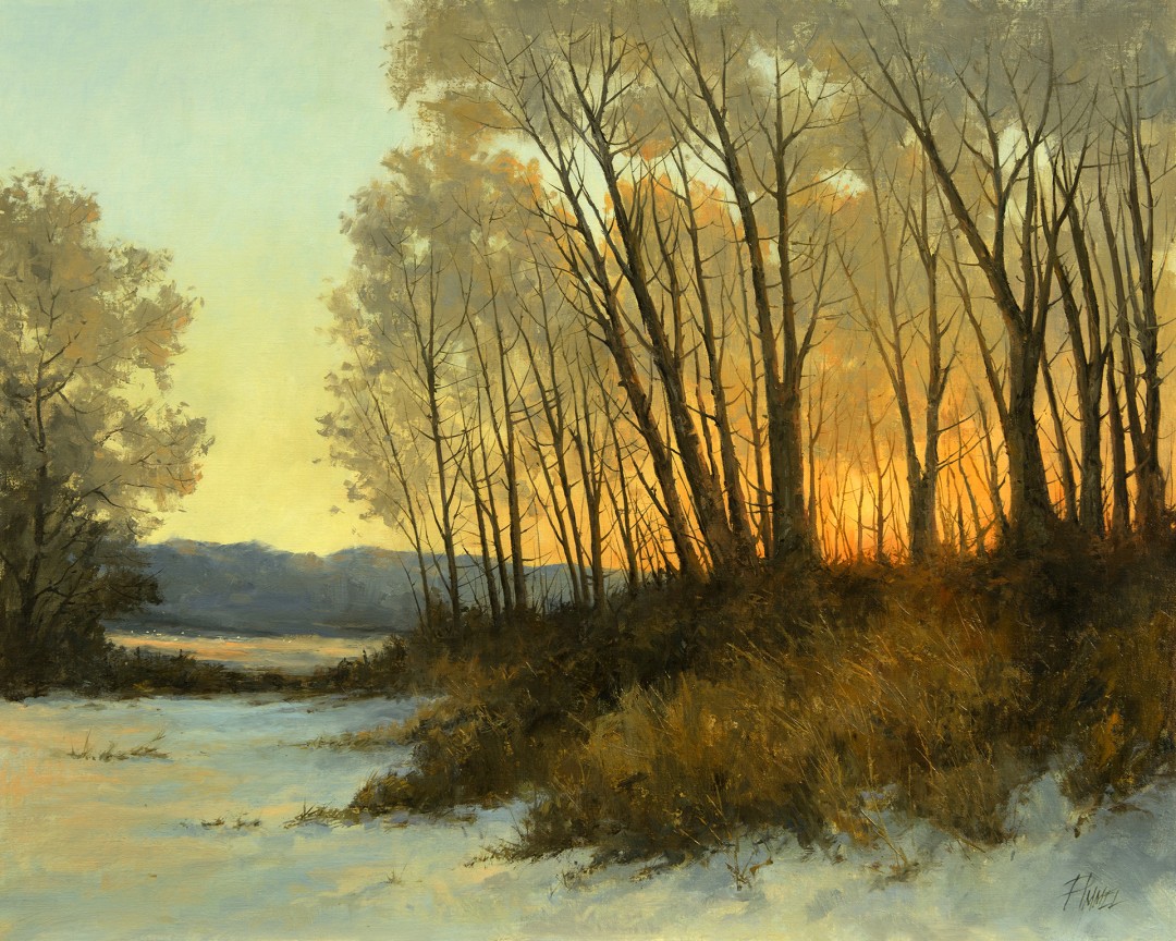 12th Annual PleinAir Salon Art Competition Annual Awards Semi-Finalist Peggy Immel Electric Sundown Winter Sunset Landscape Painting