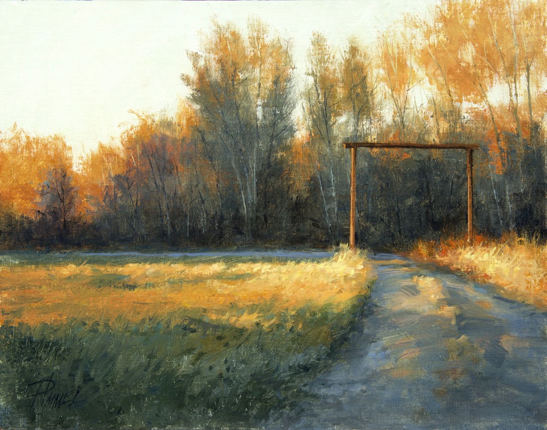 12th Annual PleinAir Salon Art Competition Annual Awards Semi-Finalist Peggy Immel Red Light Sunset Woods Landscape Oil Painting