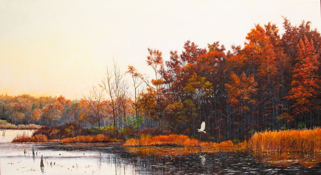 12th Annual PleinAir Salon Art Competition Annual Awards Semi-Finalist David Kuechefer Pickerel Lake Fall Landscape Acrylic Painting