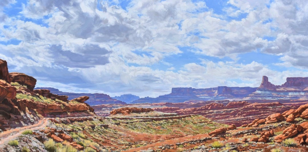 12th Annual PleinAir Salon Art Competition Annual Awards Semi-Finalist Jonathan McHugh Canyonlands from Lockhart Basin Road Western Mesa Landscape Oil Painting