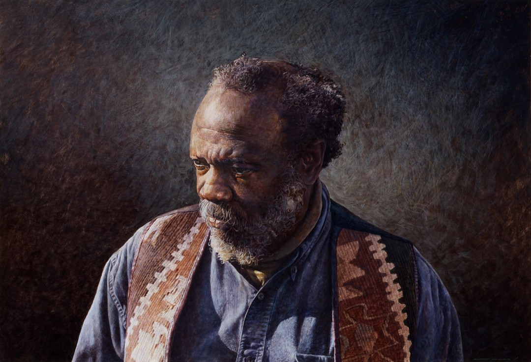 12th Annual PleinAir Salon Art Competition Annual Awards Semi-Finalist Stan Miller Charles Watercolor portrait of black man with beard and vest