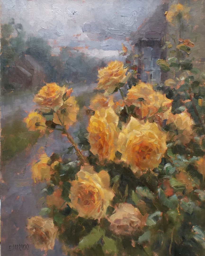 12th Annual PleinAir Salon Art Competition Annual Awards Semi-Finalist EJ Paprocki Cotswold Roses Outdoor still Life Floral Oil Painting