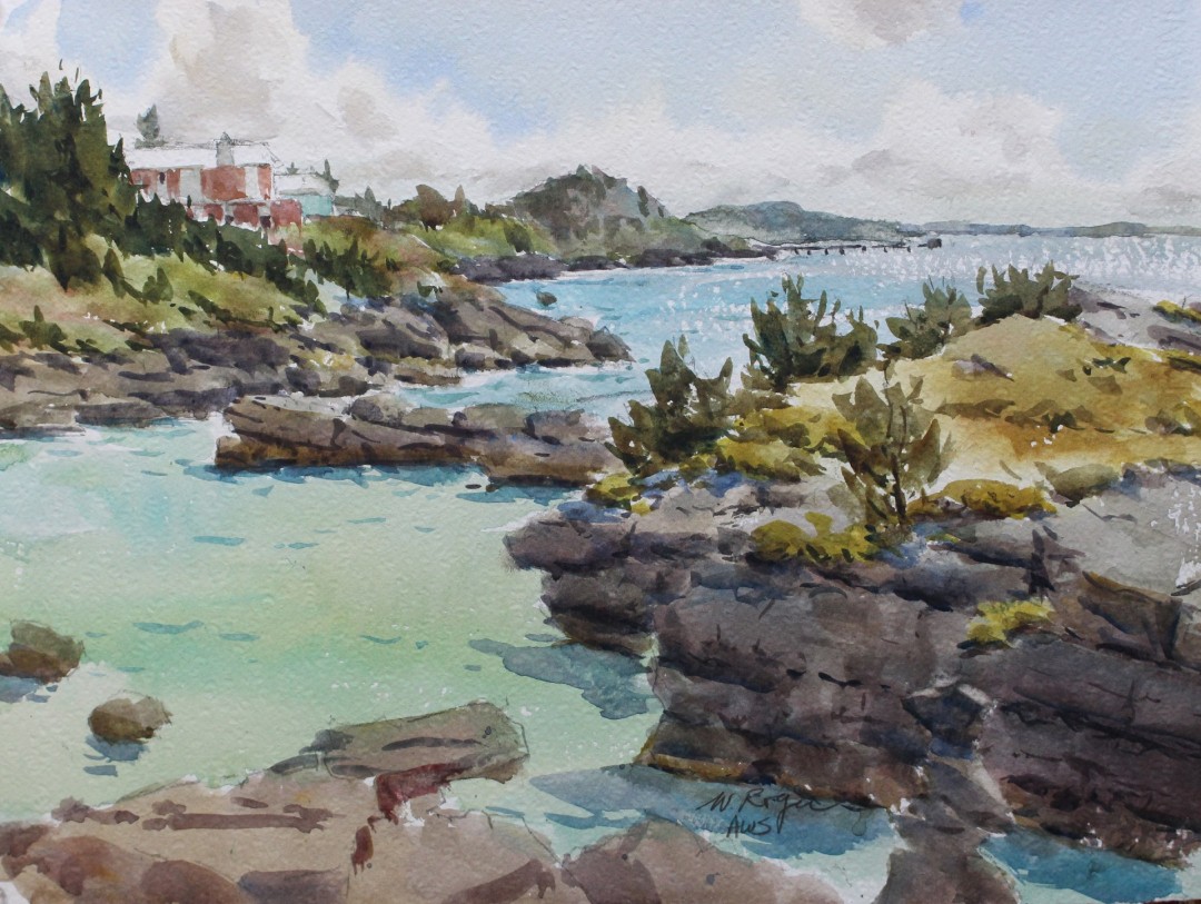 12th Annual PleinAir Salon Art Competition Annual Awards Semi-Finalist William Rogers Tobacco Bay at Mid Day Waterscape Watercolor Painting