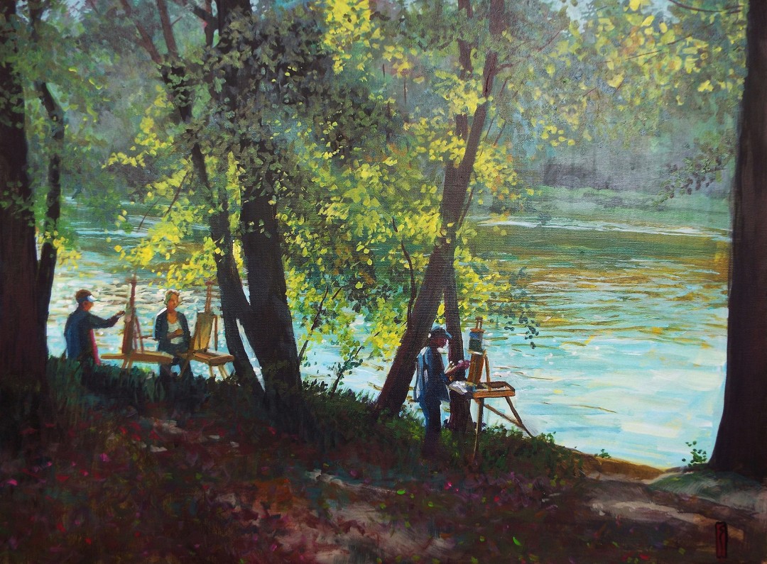 12th Annual PleinAir Salon Art Competition Annual Awards Semi-Finalist Charles Scogins Down by the River Plein Air Painters in Landscape Acrylic Painting