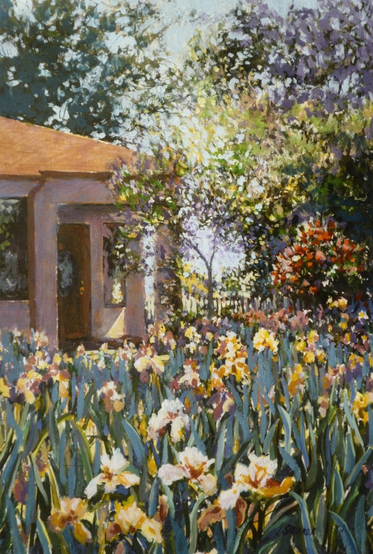 12th Annual PleinAir Salon Art Competition Annual Awards Semi-Finalist Lise Shearer Floral Garden with House Acrylic painting
