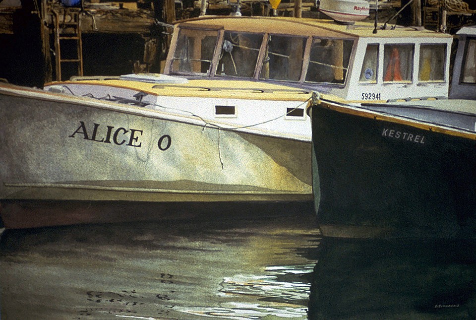 12th Annual PleinAir Salon Art Competition Annual Awards Semi-Finalist Dan Simoneau Alice O Boat Waterscape Watercolor Painting