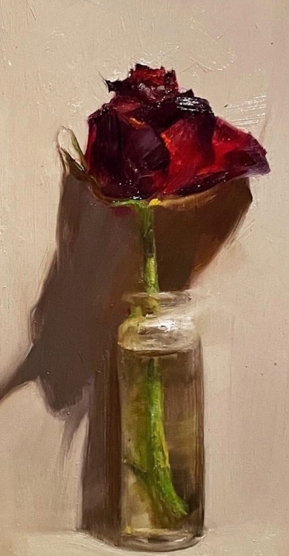 12th Annual PleinAir Salon Art Competition Annual Awards Semi-Finalist Felicity Starr My Rose Still Life Oil painting of Red Rose