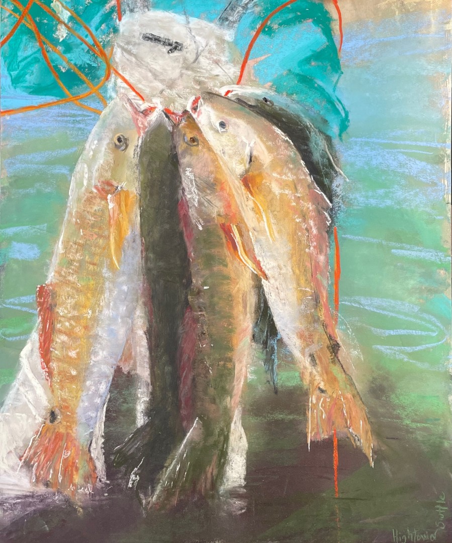 12th Annual PleinAir Salon Art Competition Annual Awards Semi-Finalist Alison Suttle Nico's Catch Pastel Painting of Fish