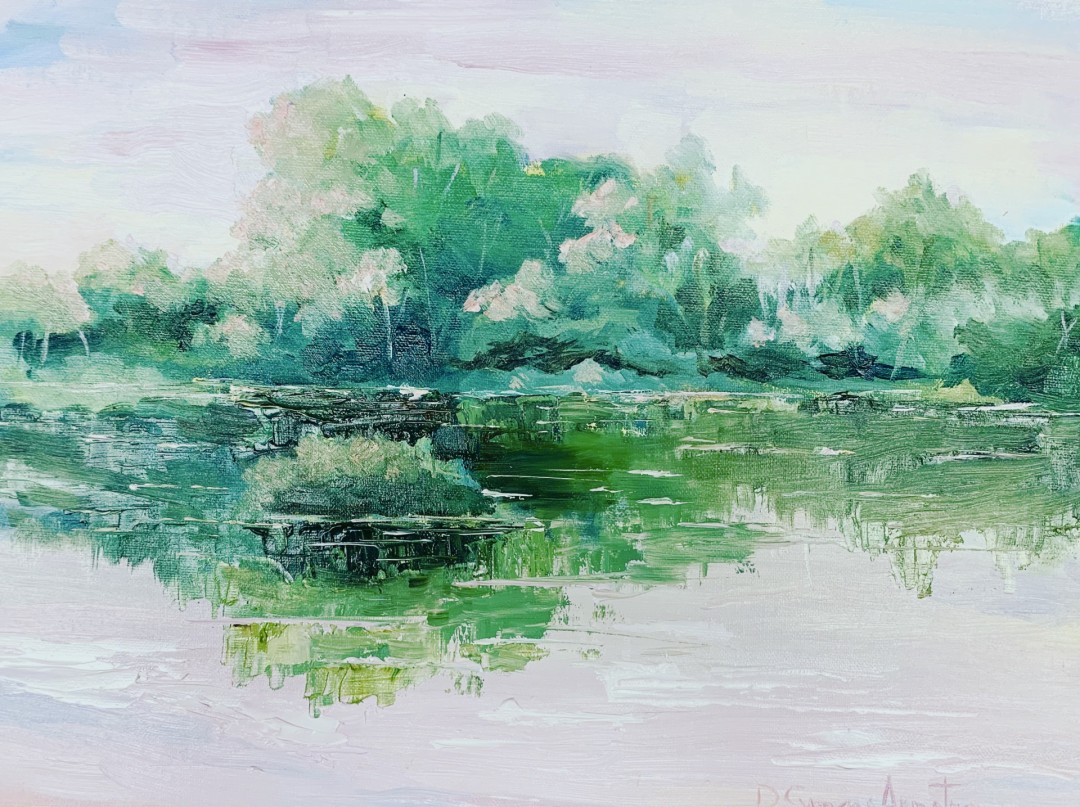 12th Annual PleinAir Salon Art Competition Annual Awards Semi-Finalist Doris Symens-Armstrong Twilight Time River and Trees at Twilight Oil Sketch