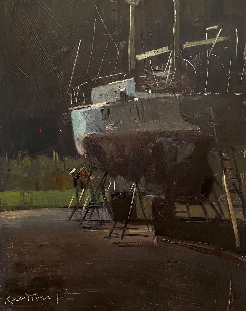 12th Annual PleinAir Salon Art Competition Annual Awards Semi-Finalist Karl Terry In the Spotlight Boat Nocturne Oil Painting