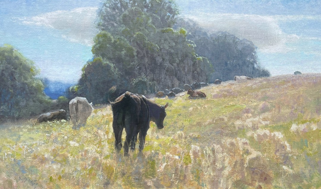 12th Annual PleinAir Salon Art Competition Annual Awards Semi-Finalist Seth Tummins Homecoming Cows in Meadow Oil Painting