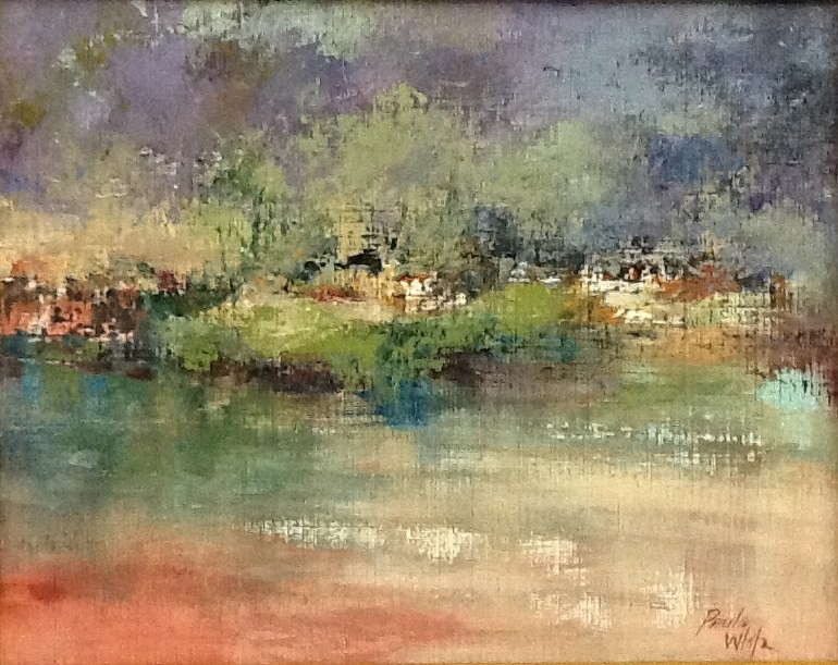 12th Annual PleinAir Salon Art Competition Annual Awards Semi-Finalist Paula White France Across the Lake abstract landscape painting