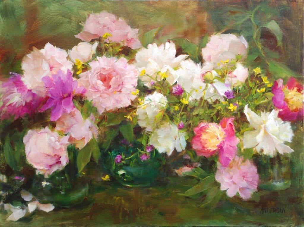 PleinAir Magazine's 12th Annual PleinAir Salon Awards September Top 100 Kathy Anderson Buttercups and Peonies Floral Category