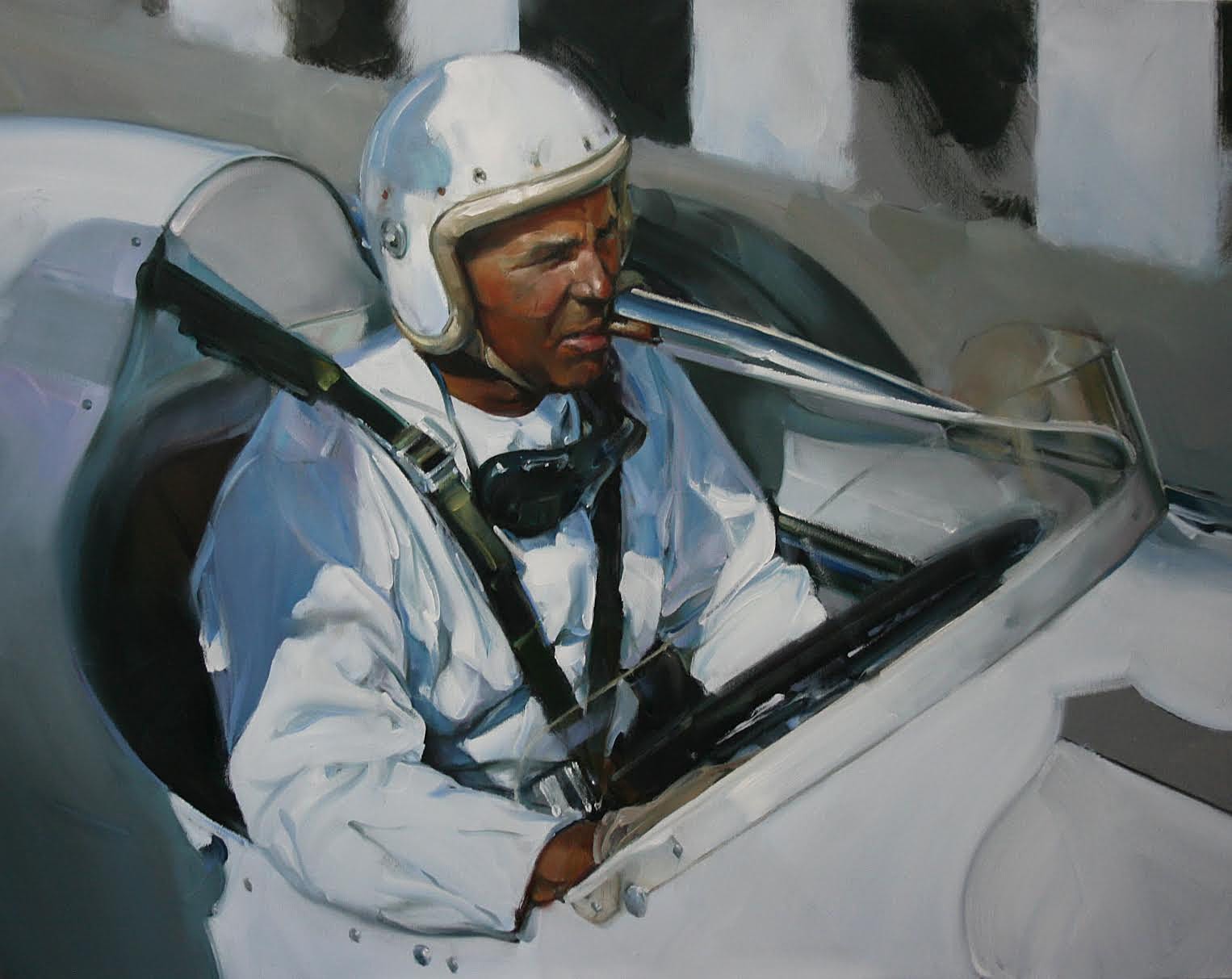 PleinAir Salon Online Art Competition February 2023 Top 100 Finalist Luis Azon Race Car's Pilot Vehicle Painting