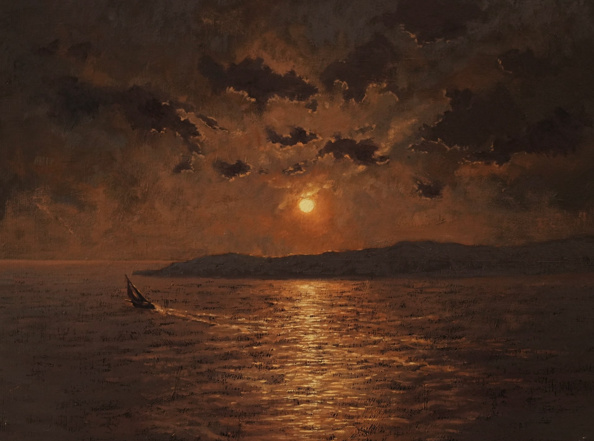PleinAir Salon Online Art Competition February 2023 Top 100 Finalist Daniel Bailey Blood Moon Nocturne Seascape Painting