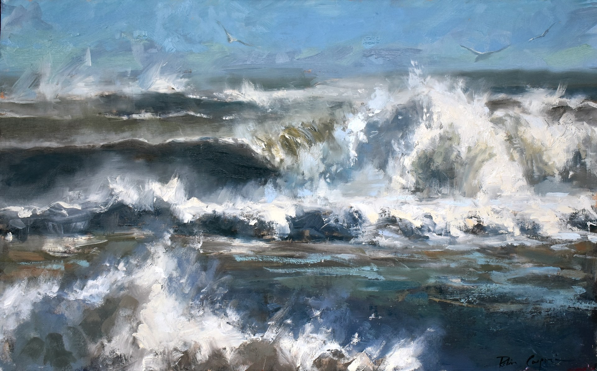 PleinAir Salon Online Art Competition February 2023 Top 100 Finalist Robin Caspari Winter Storm Izzy Seascape Oil Painting