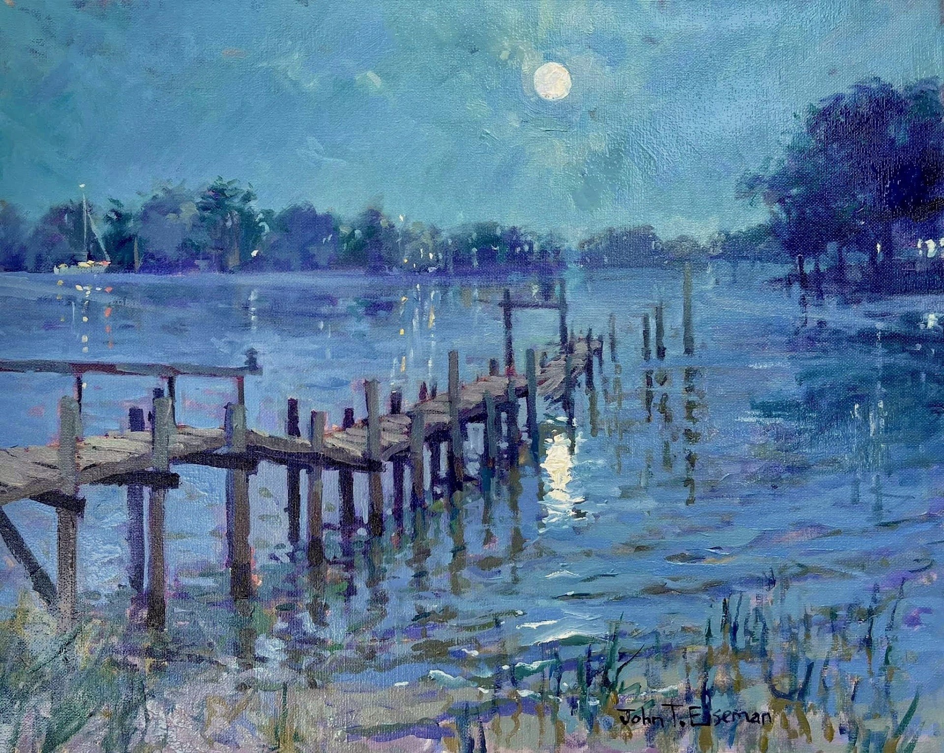 PleinAir Salon Online Art Competition February 2023 Top 100 Finalist John Eiseman Moon River Nocturne Oil Painting