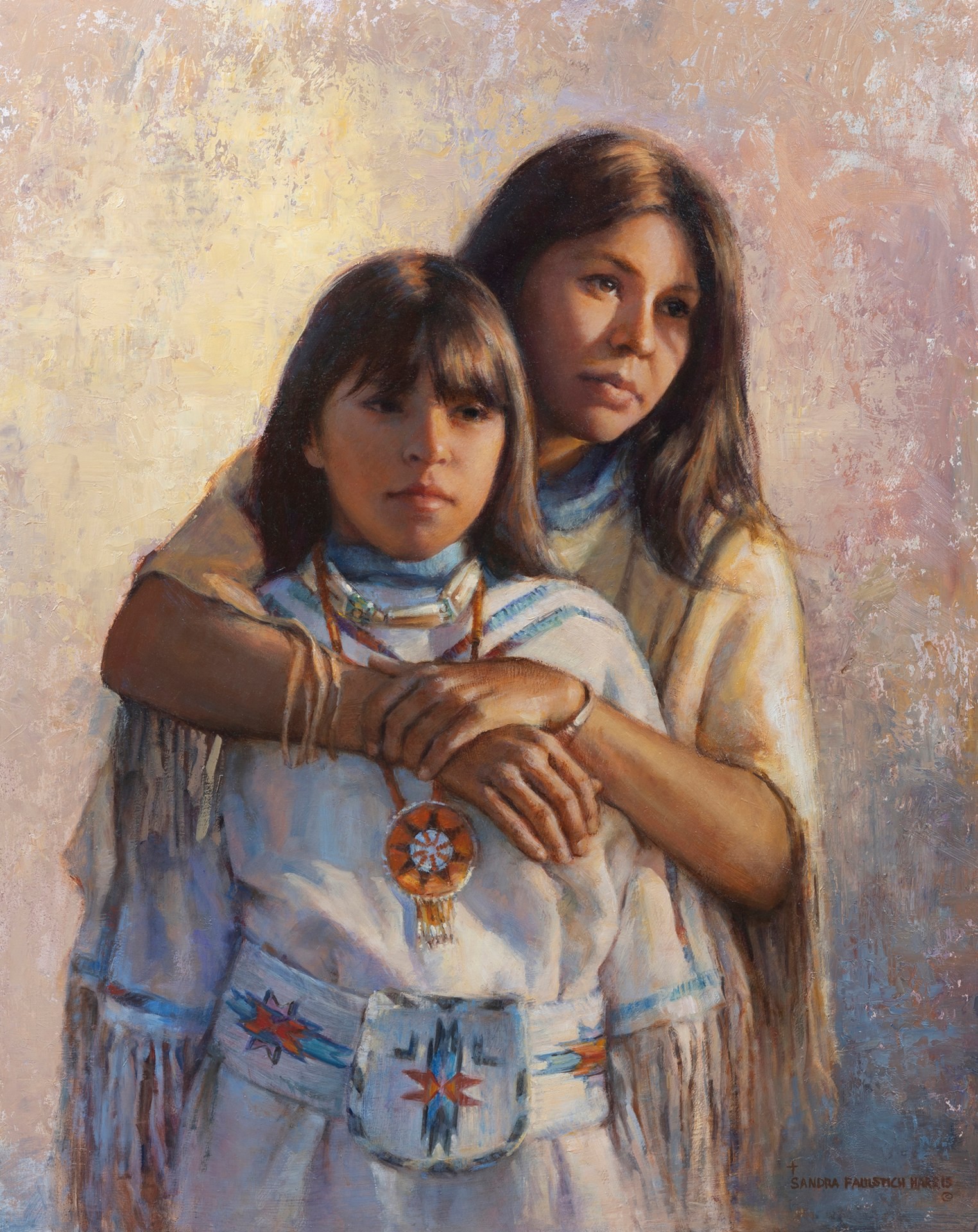 PleinAir Salon Online Art Competition February 2023 Honorable Mention Sandra F. Harris A Legacy of Love Native American Figure Painting