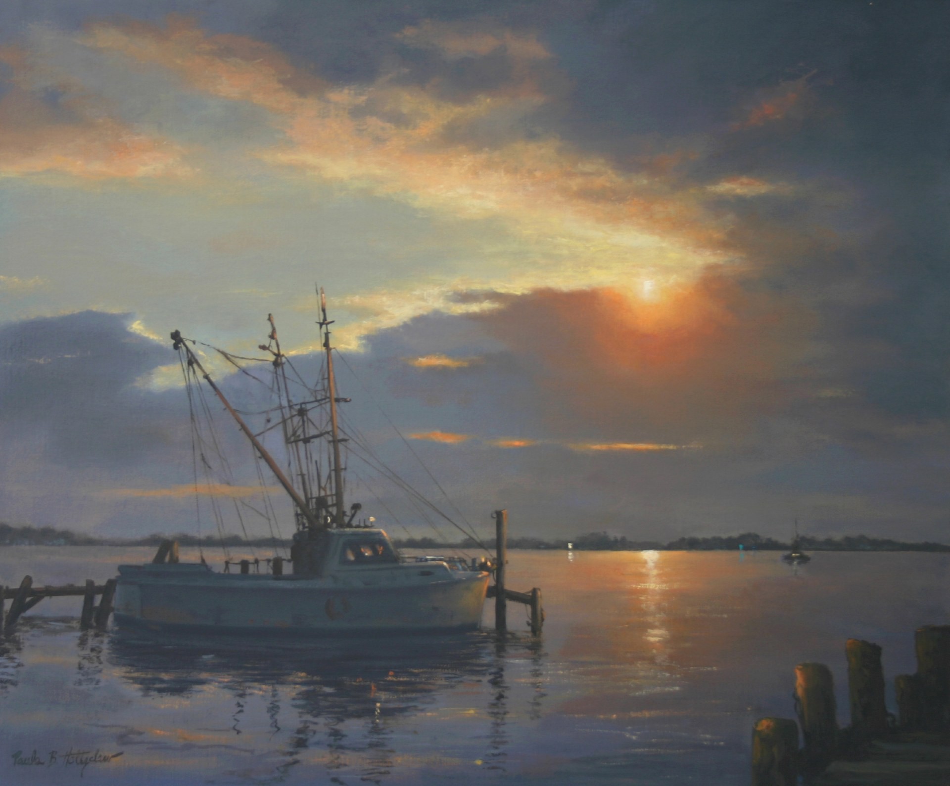 PleinAir Salon Online Art Competition February 2023 Honorable Mention Paula Holtzclaw Fisherman's Rest Seascape with Boat Oil Painting