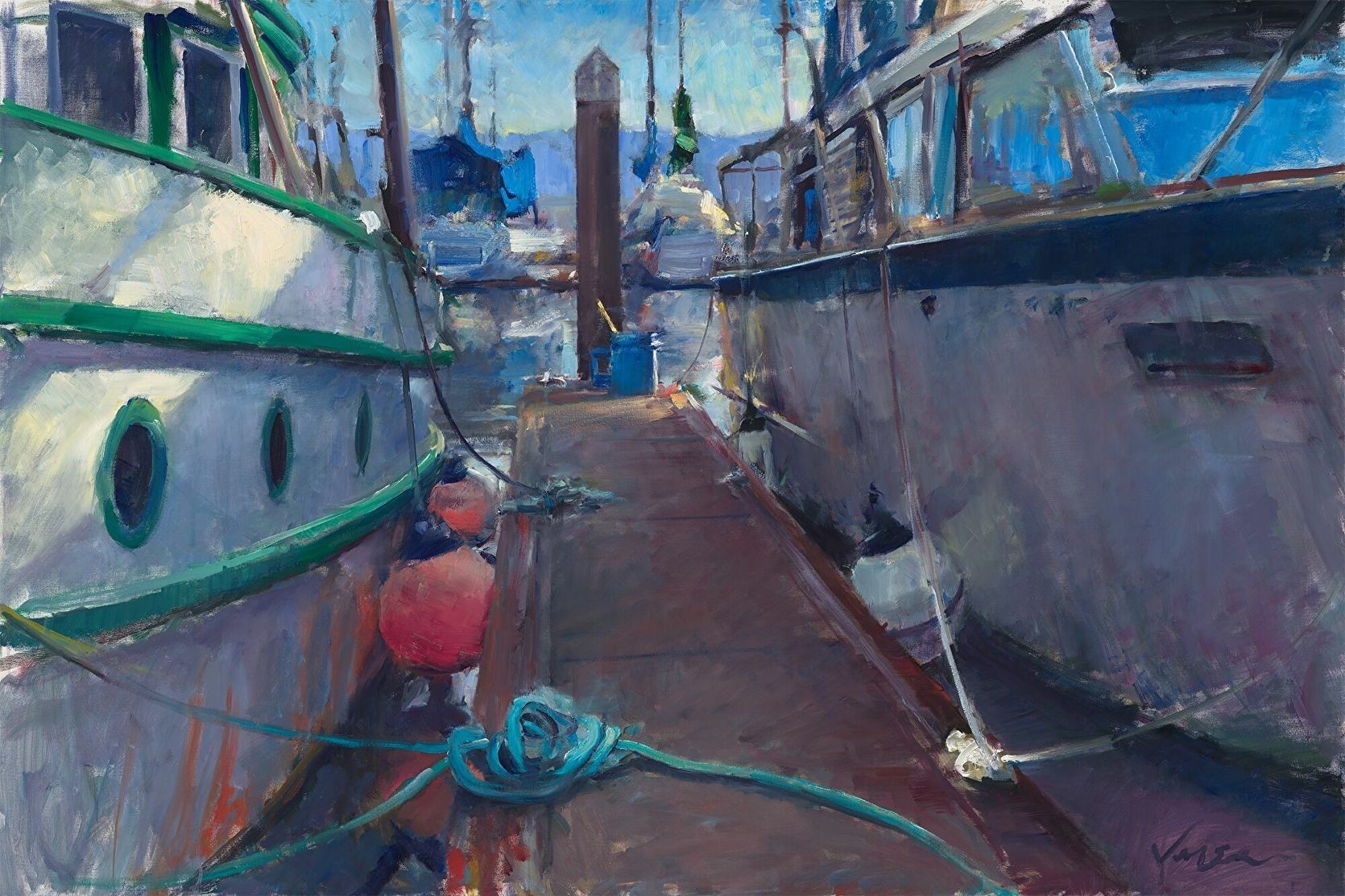 PleinAir Salon Online Art Competition February 2023 Top 100 Finalist Ryan Jensen Between Two Boats Oil Painting