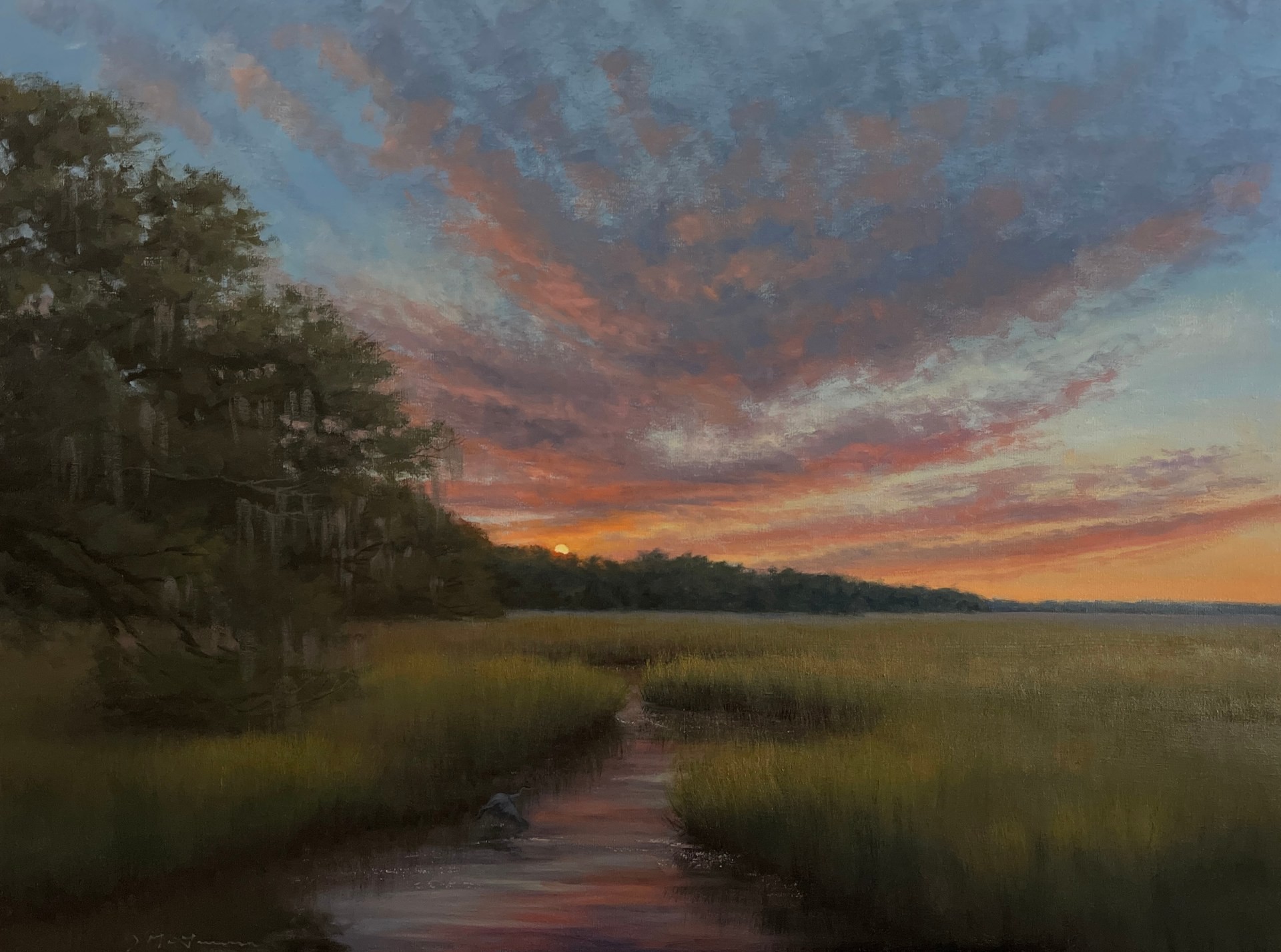 PleinAir Salon Online Art Competition February 2023 Top 100 Finalist Jill McGannon Twilight Solitude Sunset Landscape Oil Painting
