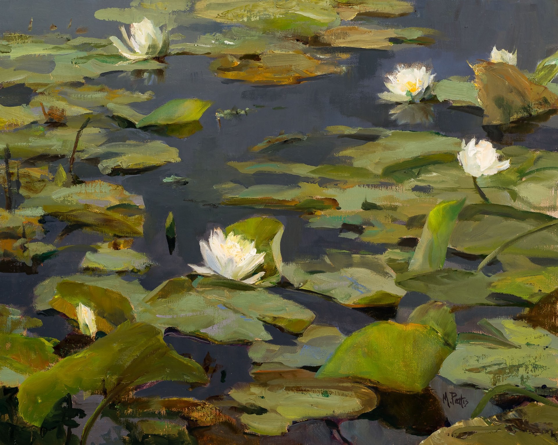 PleinAir Salon Online Art Competition February 2023 Honorable Mention Mary Pettis The Day Spent with Lilies Lily Pad Pond Oil Painting