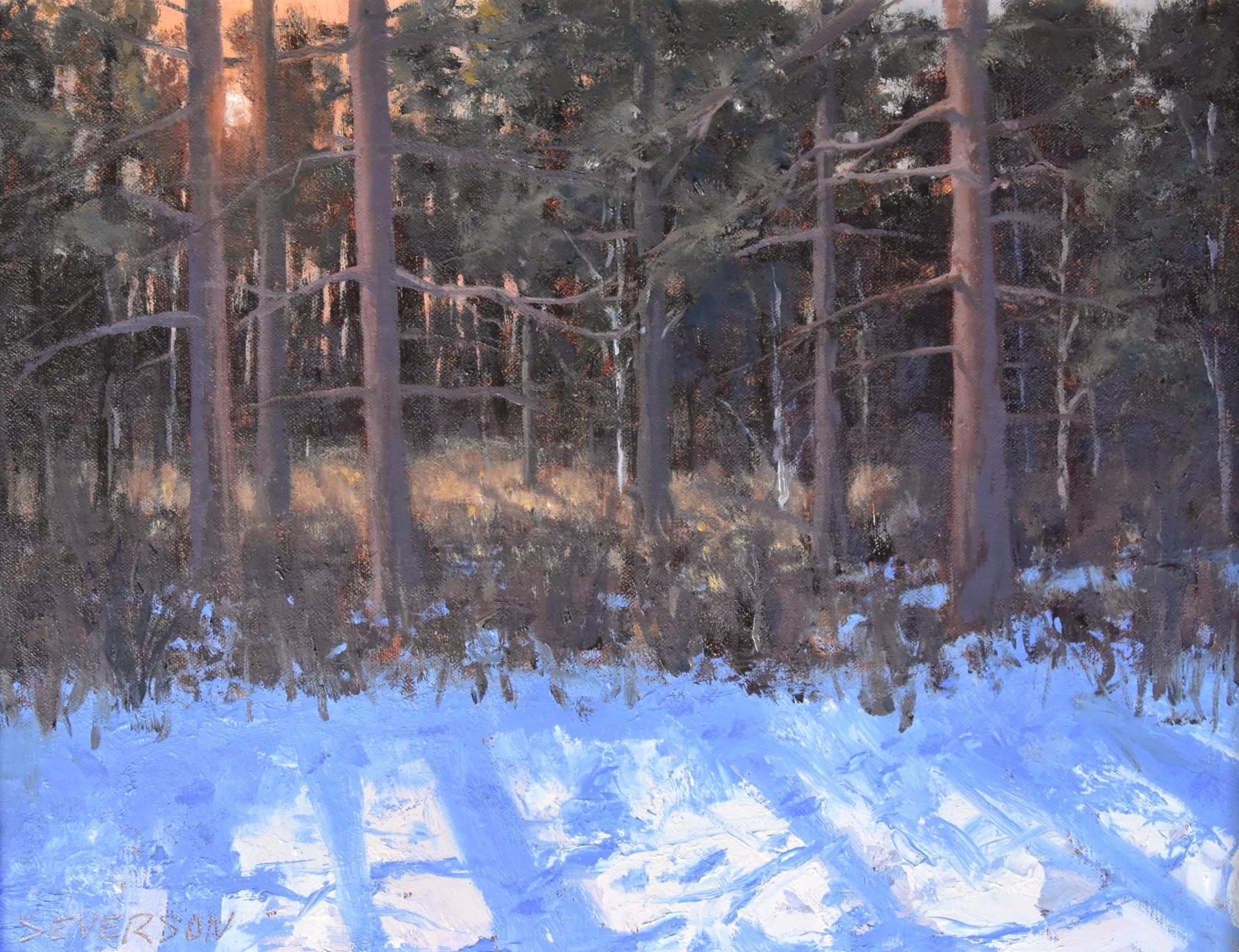 PleinAir Salon Online Art Competition February 2023 Top 100 Finalist Coltan Severson While the Kids Were Sledding Winter Forest Snowscape Oil Painting