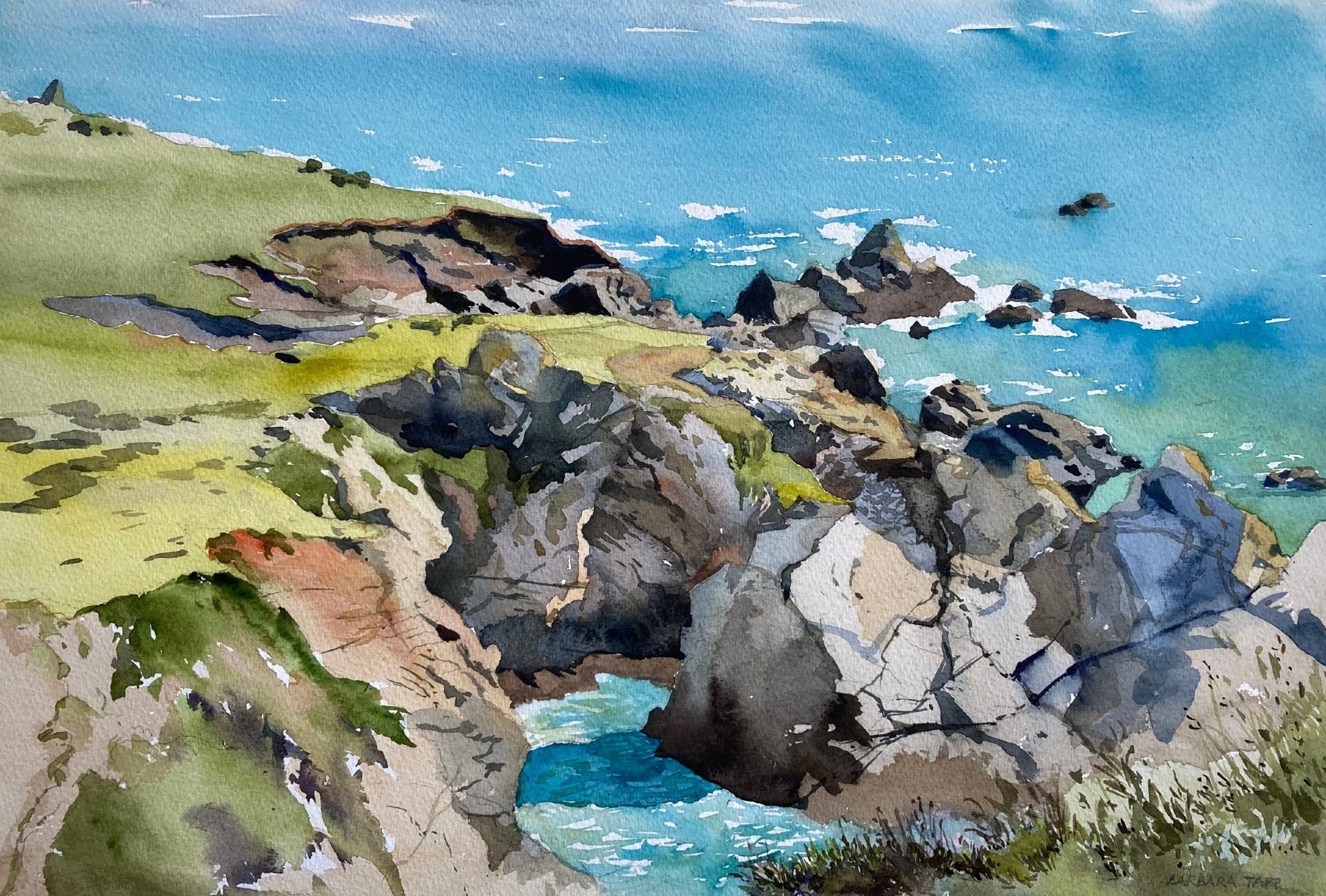PleinAir Salon Online Art Competition February 2023 Honorable Mention Barbara Tapp Winter Light, Rocky Point Seascape Watercolor Painting