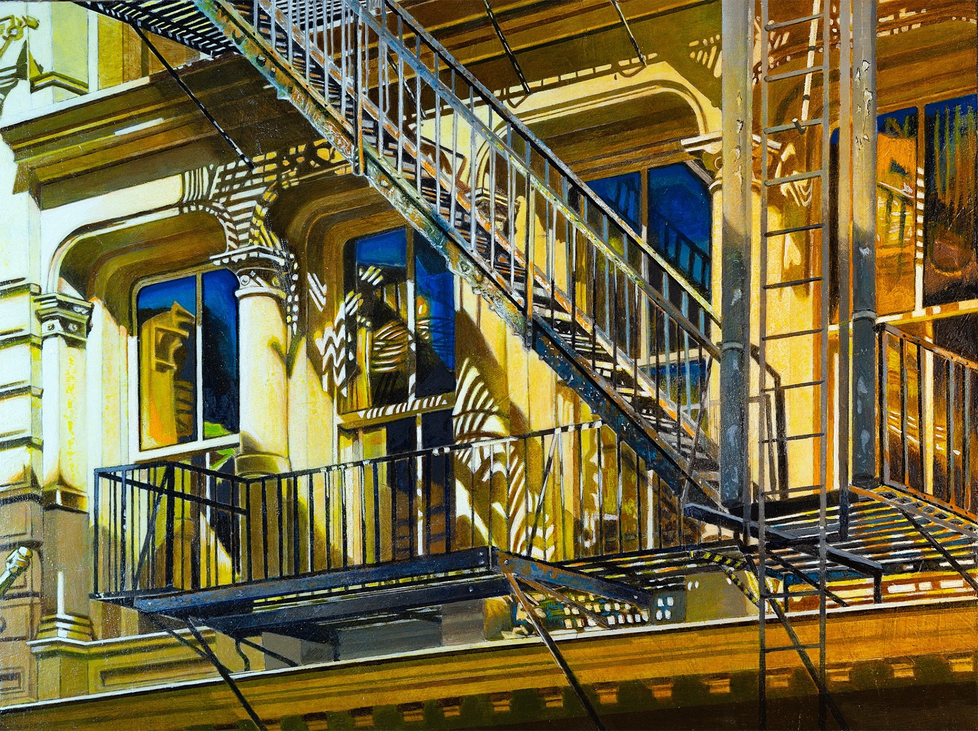 PleinAir Salon Online Art Competition February 2023 Top 100 Finalist Al Vesselli Soho Shadows 1 Cityscape Balcony Acrylic Painting