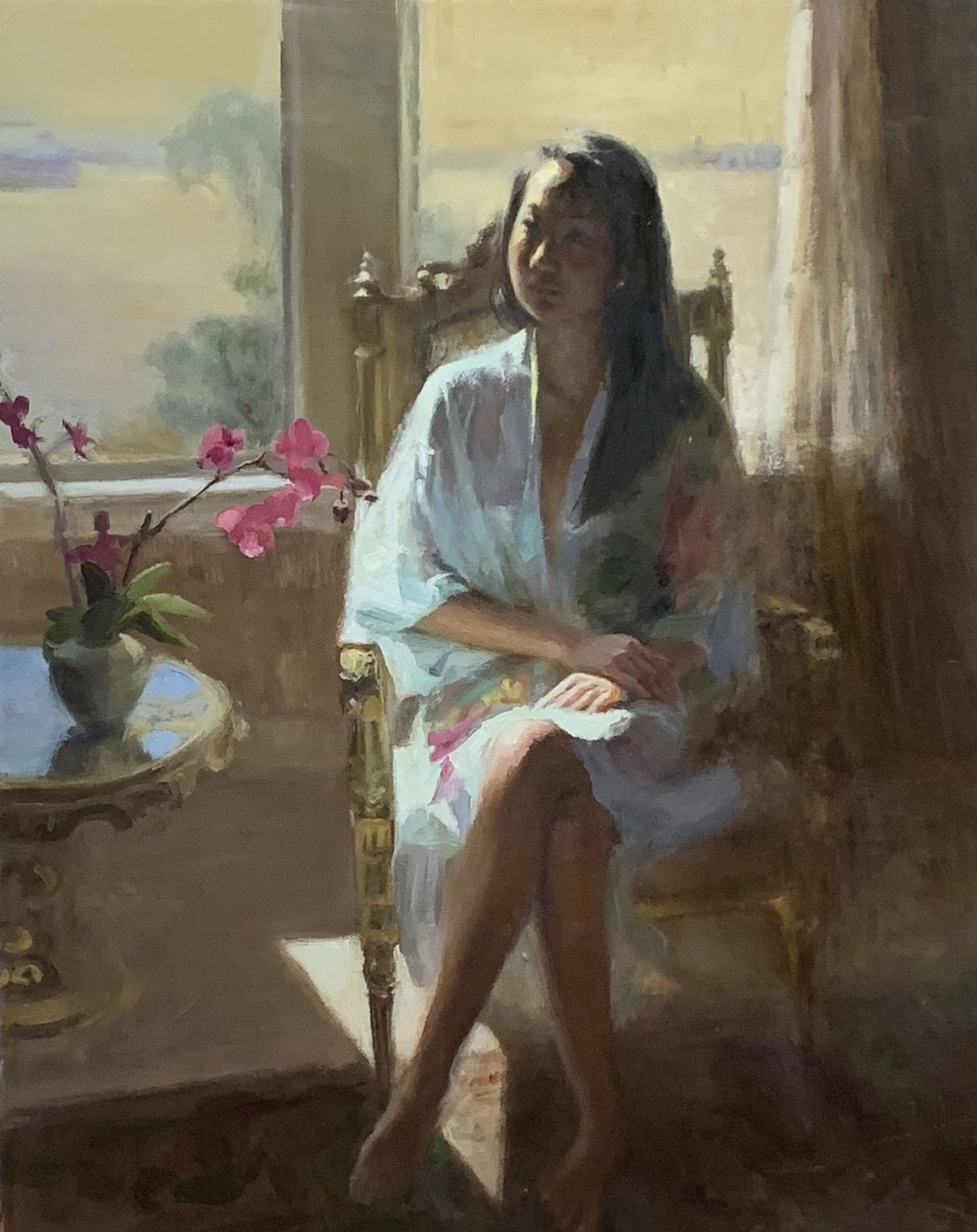 PleinAir Salon Online Art Competition February 2023 Top 100 Finalist Jing Zhao Aicia in the Armchair Figure Oil Painting