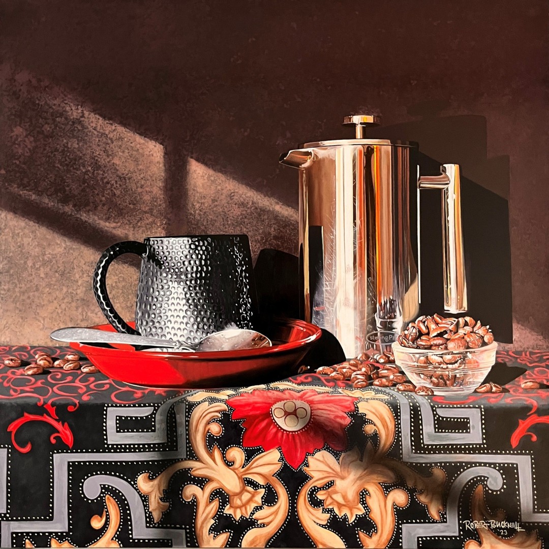 PleinAir Magazine's 13th Annual PleinAir Salon Awards April Winner Robert Bucknell Morning Coffee Still Life Oil Painting