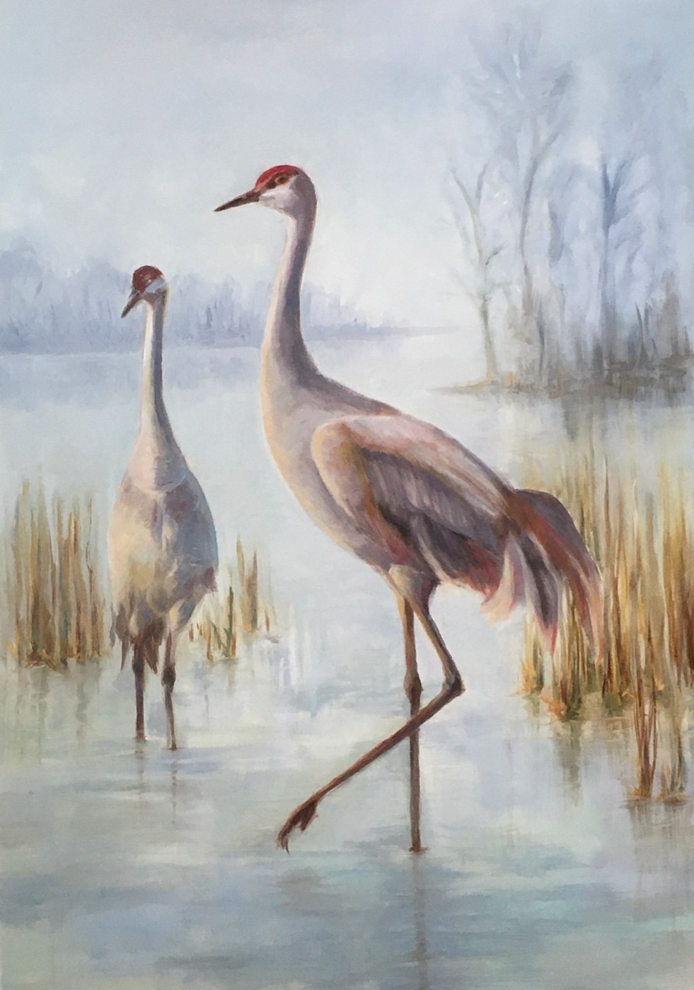 PleinAir Magazine's 13th Annual PleinAir Salon Awards April Top 100 Katherine Cook Florida Sandhill Cranes Animals & Birds Oil Painting