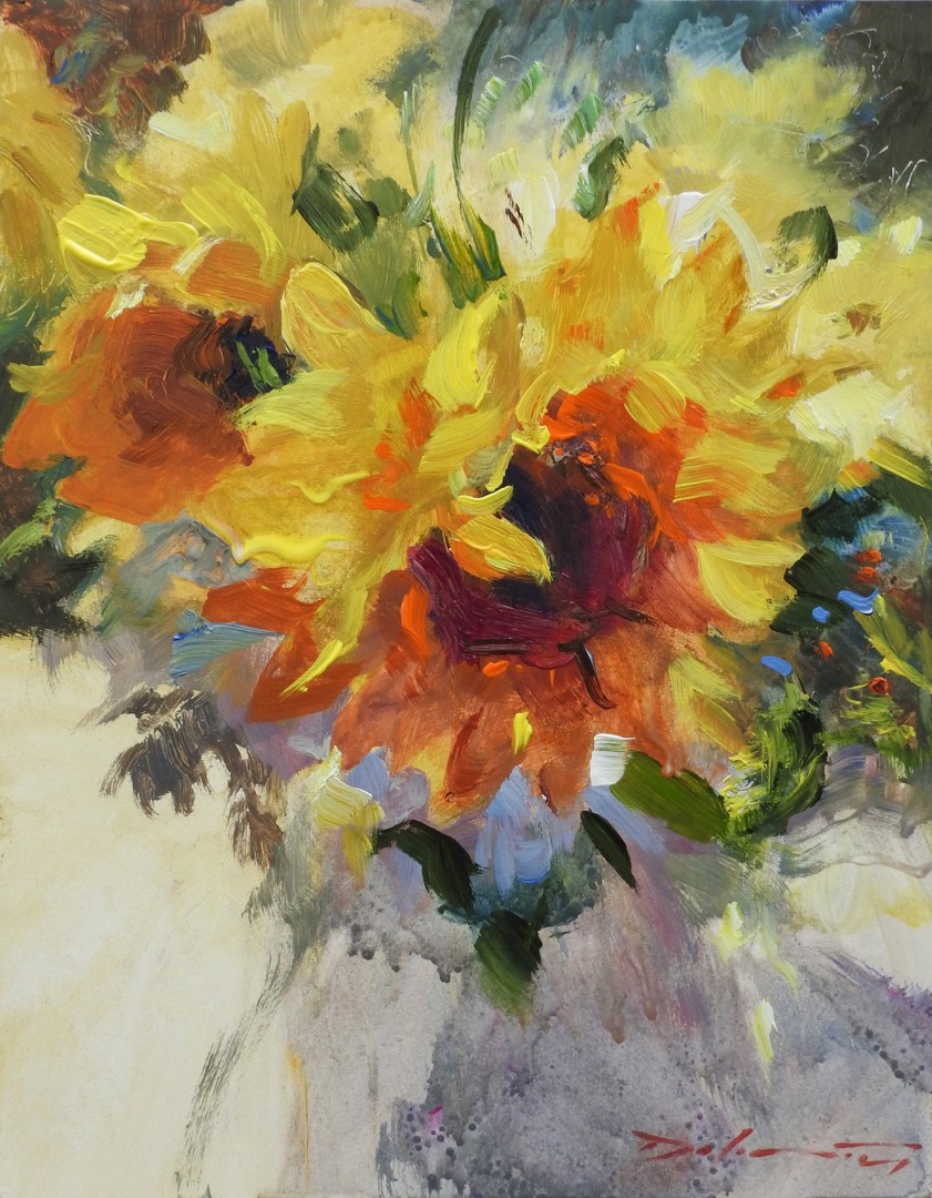 12th Annual PleinAir Salon Annual Art Competition Top 25 Finalist Rick J. Delanty Sunflowers and Sunlight, for Ukraine Sunflower acrylic painting