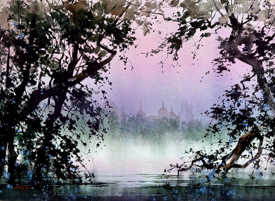 PleinAir Magazine's 13th Annual PleinAir Salon Art Competition October 2023 Top 100 Thomas W. Schaller Mist Over the Lake - Central Park Landscape